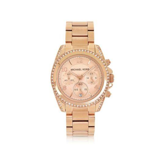 Michael Kors Rose Golden Stainless Steel Blair Chronograph Glitz Women's Watch展示图