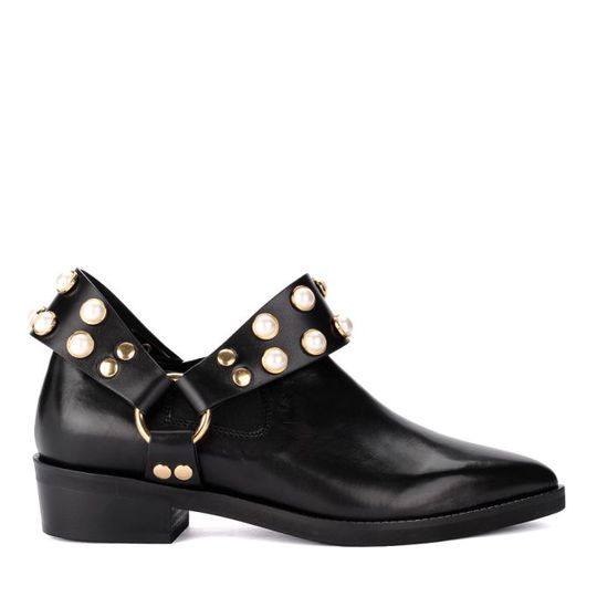 Coliac Griet Black Leather Ankle Boot With Pearls展示图