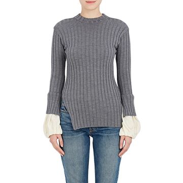 Contrast-Cuffs Rib-Knit Wool Sweater