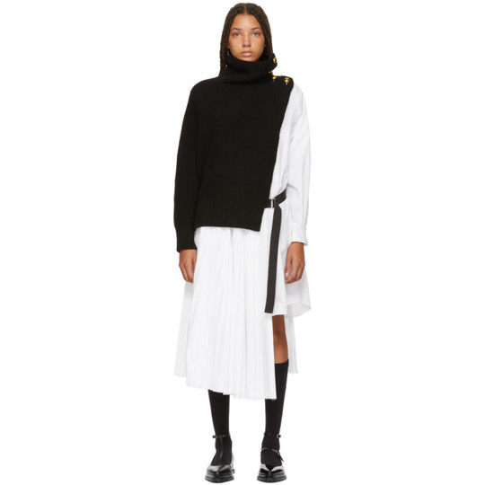Black & White Knit Shirting Combo Dress展示图