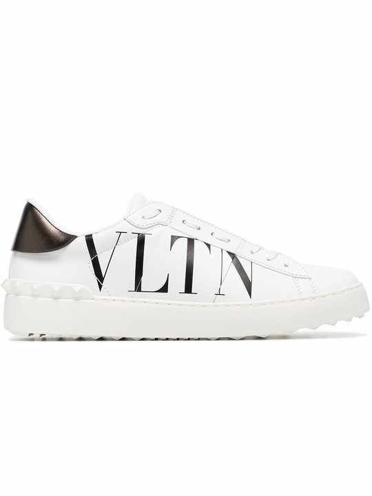 white and black VLTN leather open sneakers展示图