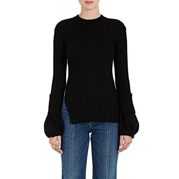 Contrast-Cuff Rib-Knit Wool Sweater