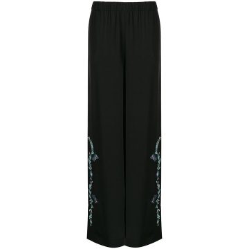 embroidered side slit trousers