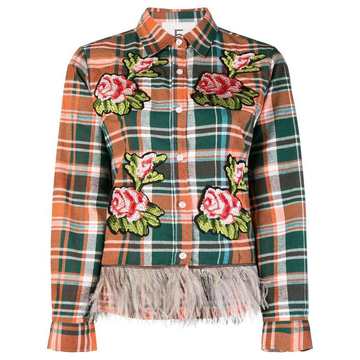 floral embroidered plaid shirt