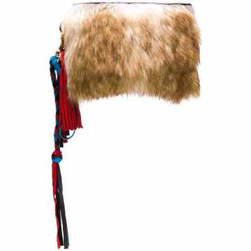 SACAI TASSEL FURRY LTHR CLTCH