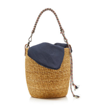Macrame-Trimmed Canvas And Straw Tote