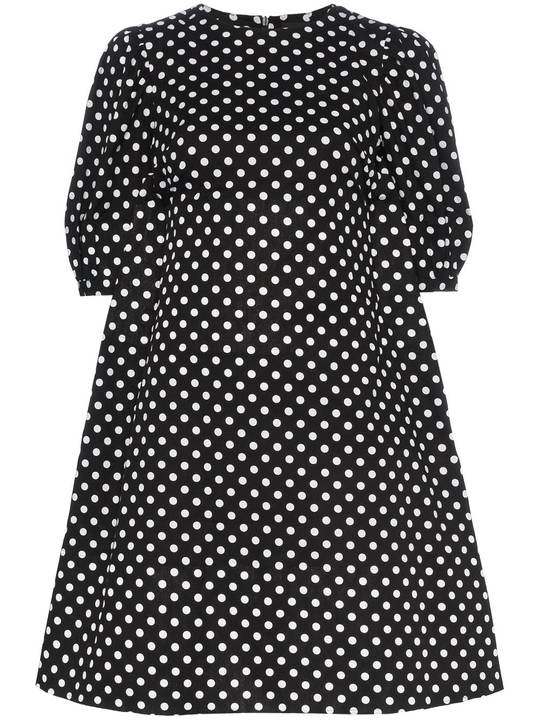 polka dot print flared cotton mini dress展示图