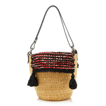Benedicte Leather-Trimmed Tasseled Crochet-Knit And Straw Tote