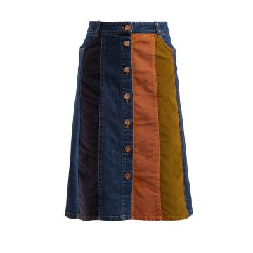 Contrast-panel denim skirt