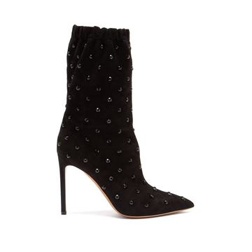 Crystal-embellished suede ankle boots