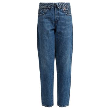 Flip fold-over embroidered jeans