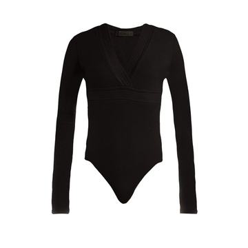 Ribbed-jersey V-neck bodysuit