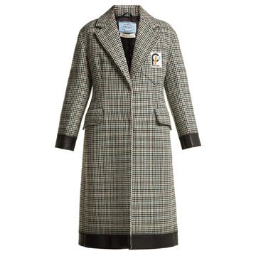 Bow-trim houndstooth wool-blend coat