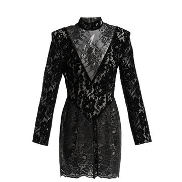 Patchwork flocked velvet lace mini dress