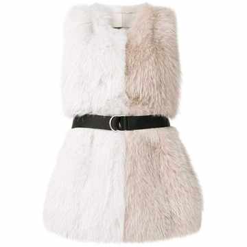 belted colour block fur vest