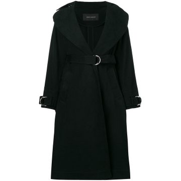 belted midi trench