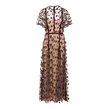 Floral-Embroidered Tulle Dress