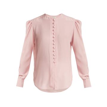 Covered-button silk blouse