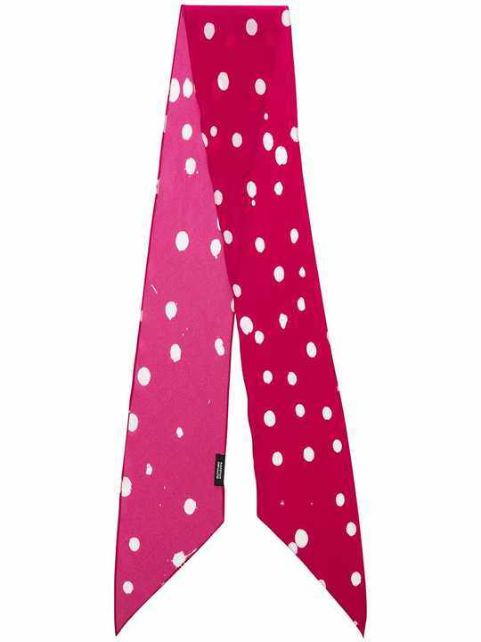 pink and white Classic Skinny polka dot print silk scarf展示图