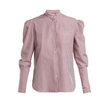 Puffed-sleeve striped cotton shirt