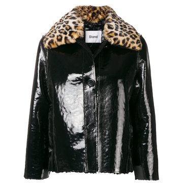 leopard collar faux-leather jacket