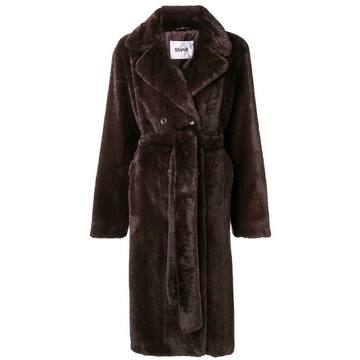 faux fur belted coat