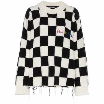 Checked logo embroidered wool sweatshirt