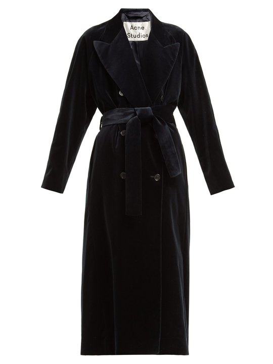 Double-breasted velvet robe coat展示图