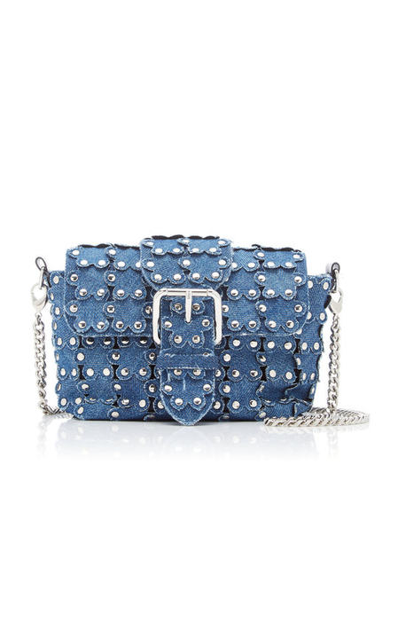 Flower Puzzle Studded Denim and Calfskin Leather Crossbody Bag展示图