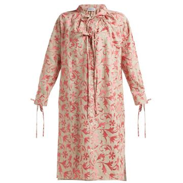 Rosa floral-embroidered linen dress