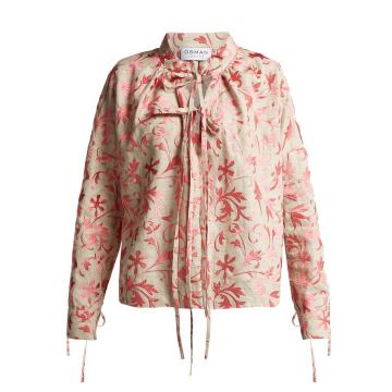 Jacky floral-embroidered linen top