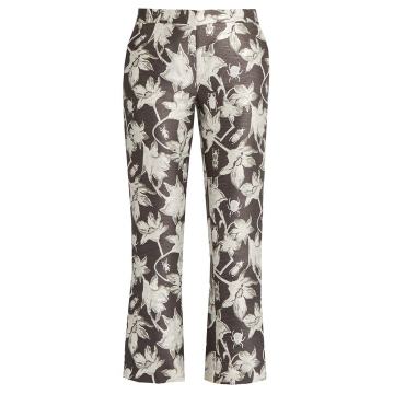 Yasmin floral and bug-brocade cropped trousers