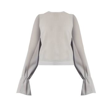 Petra round-neck long-sleeved wool-crepe top