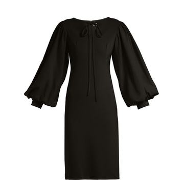 Puff-sleeve crepe dress