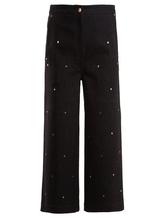 Ciara stud-embellished wide-leg jeans展示图