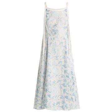 Fabiola floral-embroidered linen dress