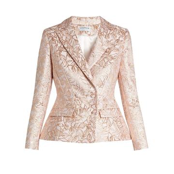 Mona leaf-brocade double-breasted jacket