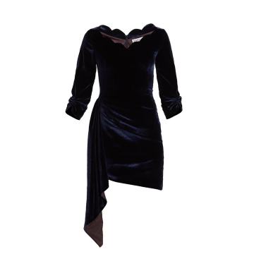 Aileen scallop-edged asymmetric velvet dress