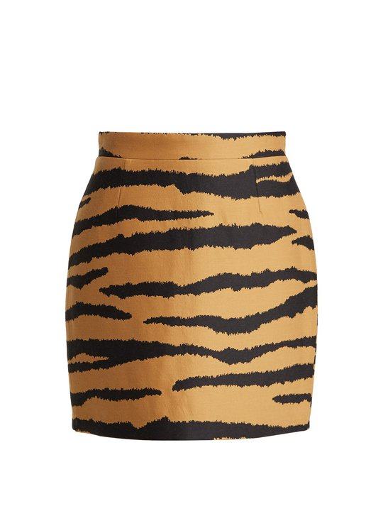 Tiger-print wool-blend jacquard mini skirt展示图