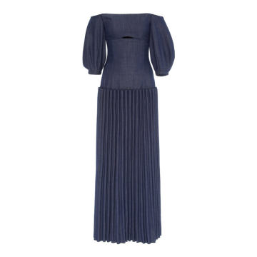 Gala Wool-Linen Twill Off-The-Shoulder Dress
