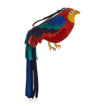 Strange Bird Suede Clutch with Long Tail