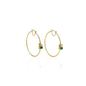 One Of A Kind Emerald And Diamond Station Hoop Earrings