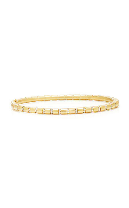 Yellow Gold Aria Thin Diamond Striped Bangle展示图