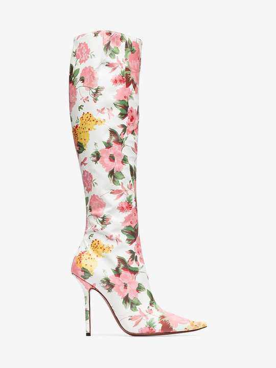 white, pink and green floral 110 leather boots展示图