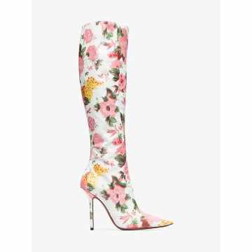 white, pink and green floral 110 leather boots