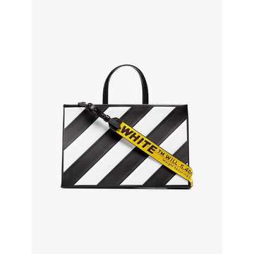 Striped Medium Leather Tote Bag