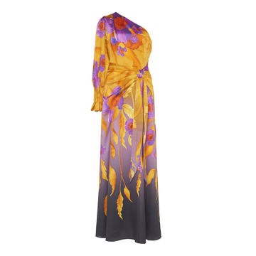 One-Shoulder Silk-Blend Tie Dress