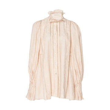 Ruffle Neck Fluid Jacquard Blouse