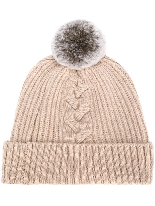 fur bobble cable beanie展示图