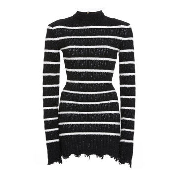 Long-Sleeve Stripe Crochet-Knit Dress